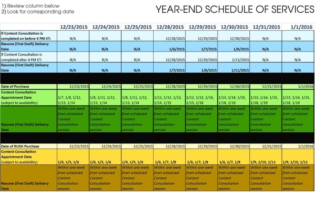 Year-End Service Schedule 2
